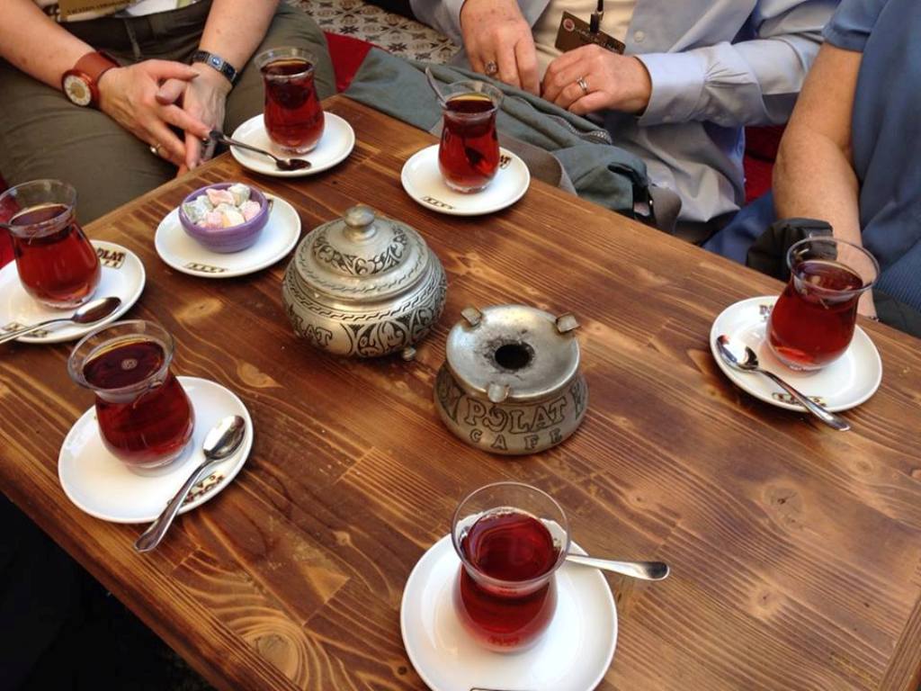 Turkish tea in the traditional tulip-shaped tea glasses