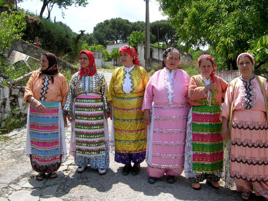 Villagers in their traditional outfits
